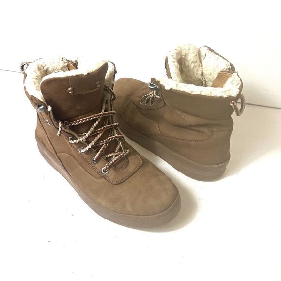 Zara Brown Leather Ankle Boot Lace/Zip Up Big Kids Sz EU 34/35 US 3.5/4 Faux Fur - Picture 4 of 11